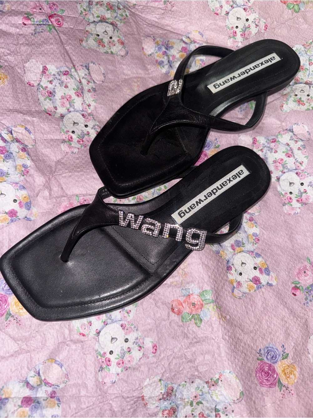 Alexander Wang Black Rhinestone-Embellished Thong Sandals